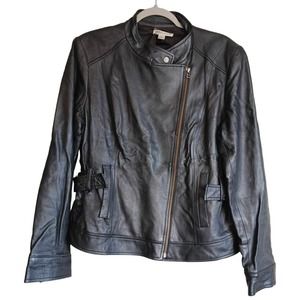 Pendleton Women's XL Asymmetrical Zip Genuine Black Leather Motorcycle Jacket